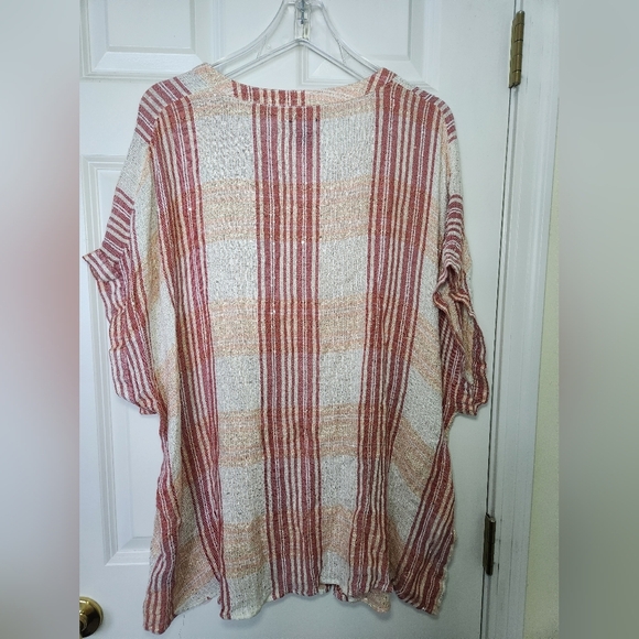 Simply Emma Plaid Silver Thread Sequin button Womens Size 3X Short Sleeve Blouse - Picture 6 of 8